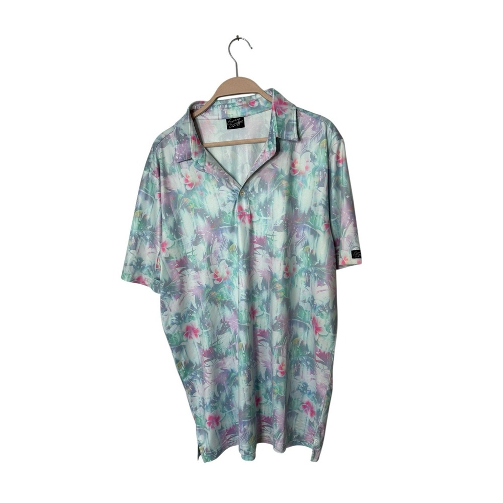 Sunday‎ Swagger Golf Polo Pink White Tropical Floral Men's L